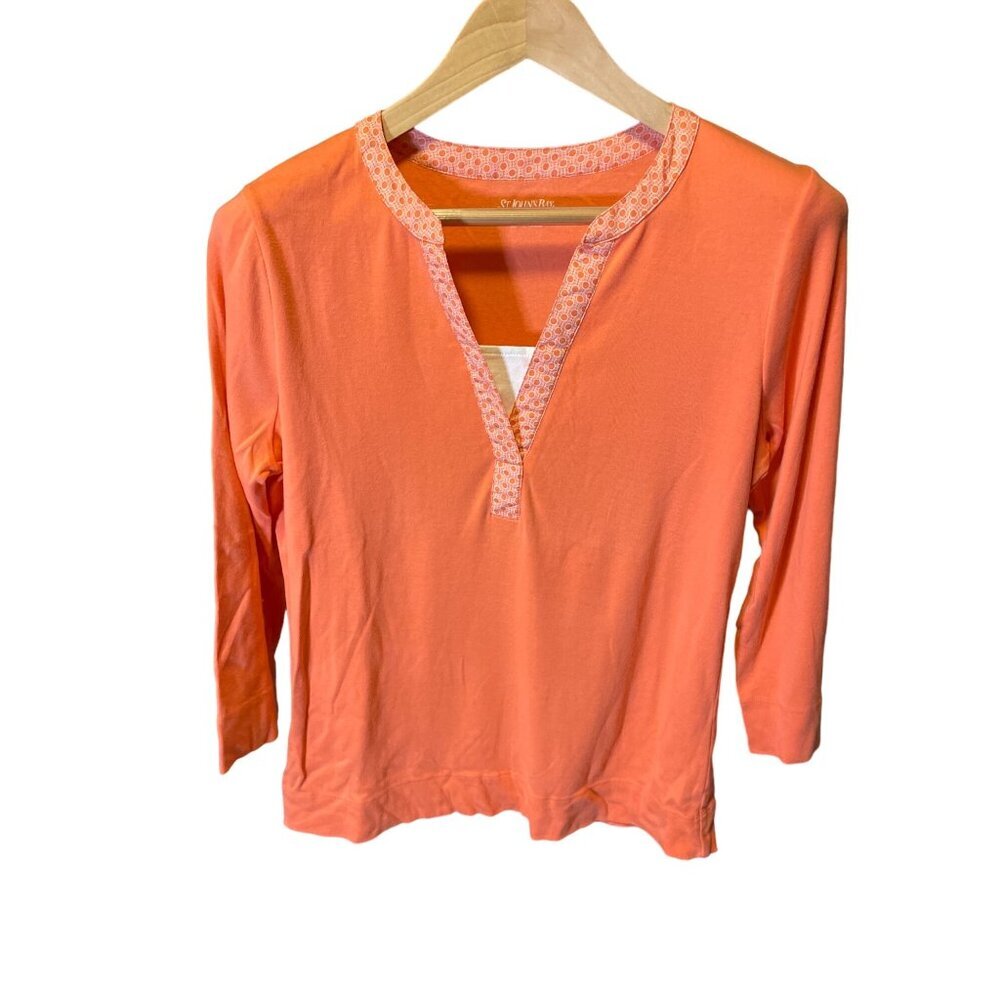 St. John's Bay Orange Three Quarter Sleeve Notched V-Neck Top SZ Medium